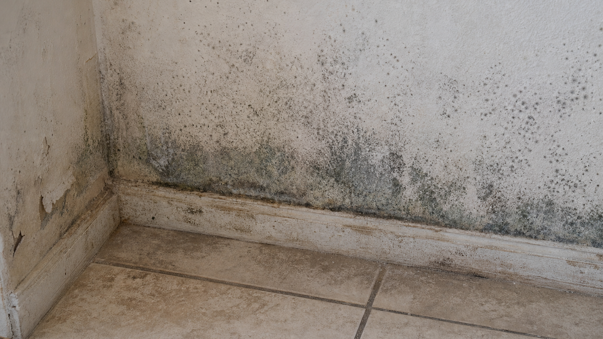 Mold beginning to grow on a damp wall after water damage in a Tucson Arizona home